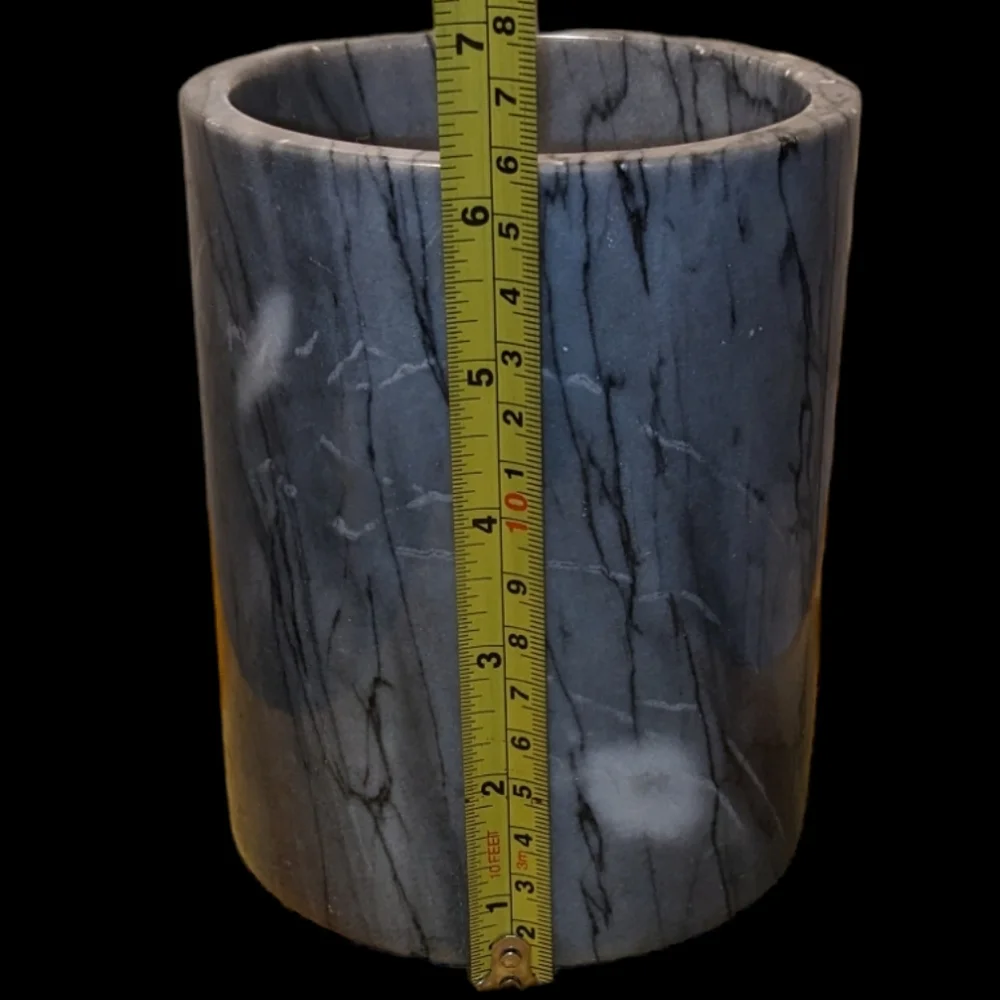 Gray Black & White Heavy Solid Marble Utensil Holder Crock with Caesar's Logo